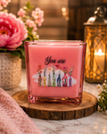 You Are Inspirational Pink Glass Candle – Handcrafted Floral Soy Candle Gift